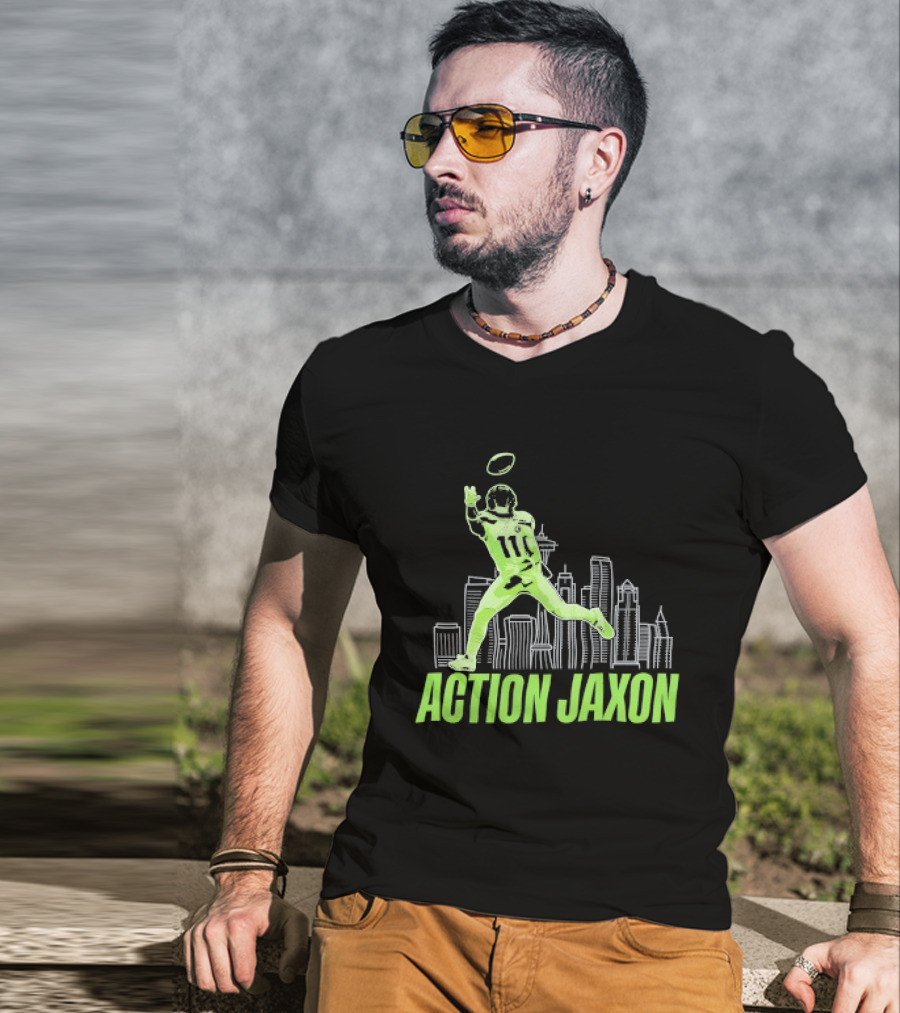 Seattle Football Jaxon Smith Njigba Action Jaxon Skyline T-Shirt