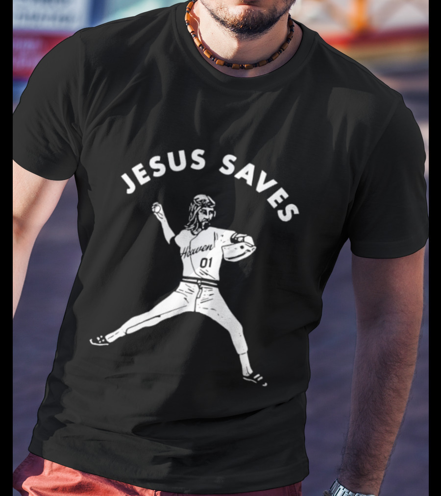 Jesus Saves 01 Baseball Pitcher Heavenly Religious Message T-Shirt