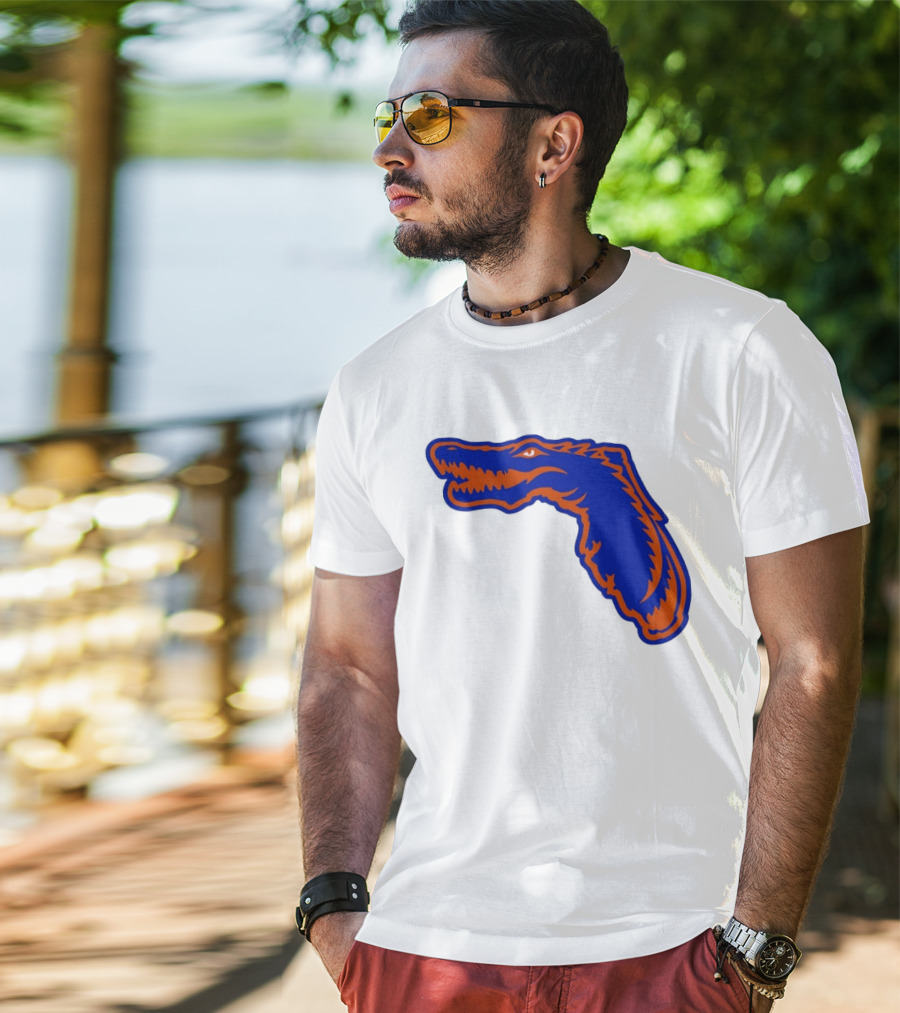 Florida Gators State Shape Blue Orange Gator Map T-Shirt