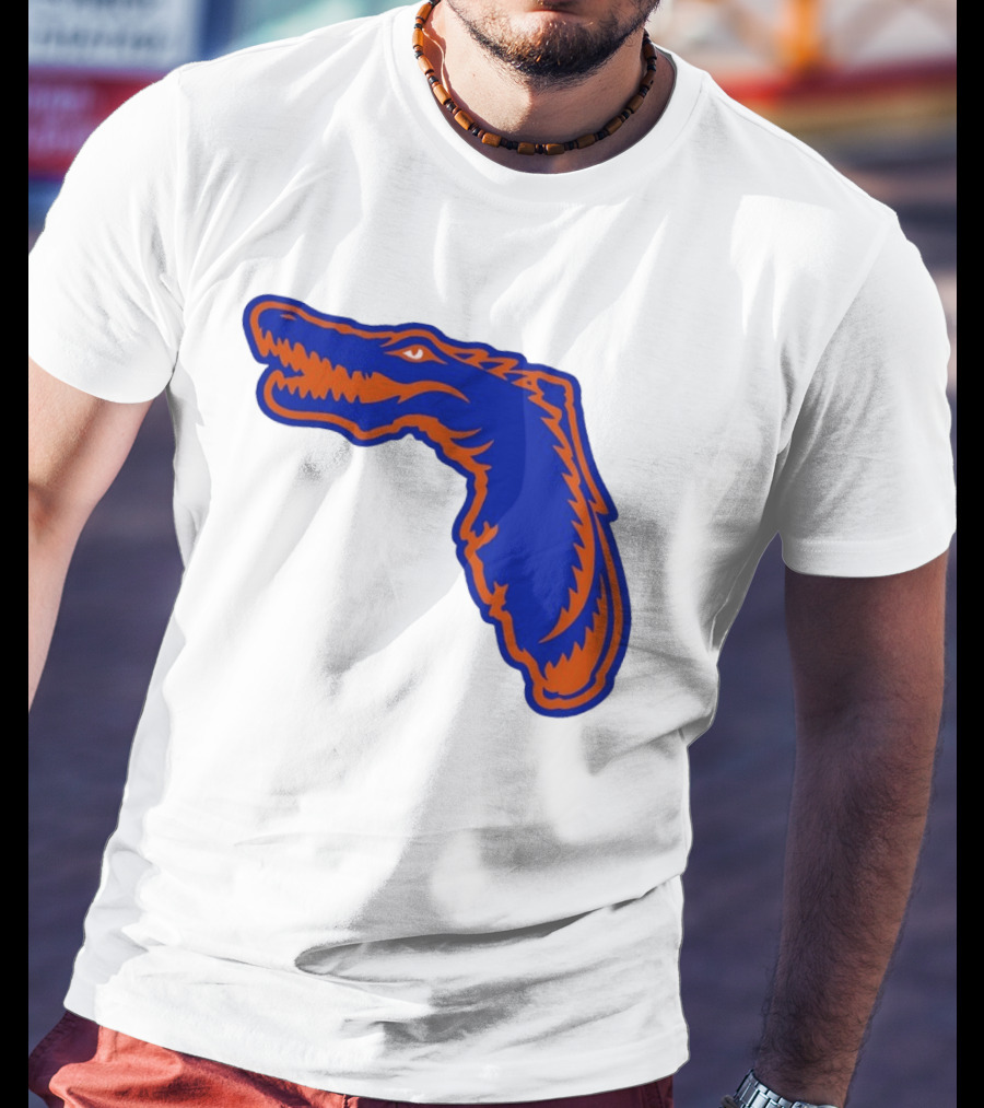 Florida Gators State Shape Blue Orange Gator Map T-Shirt