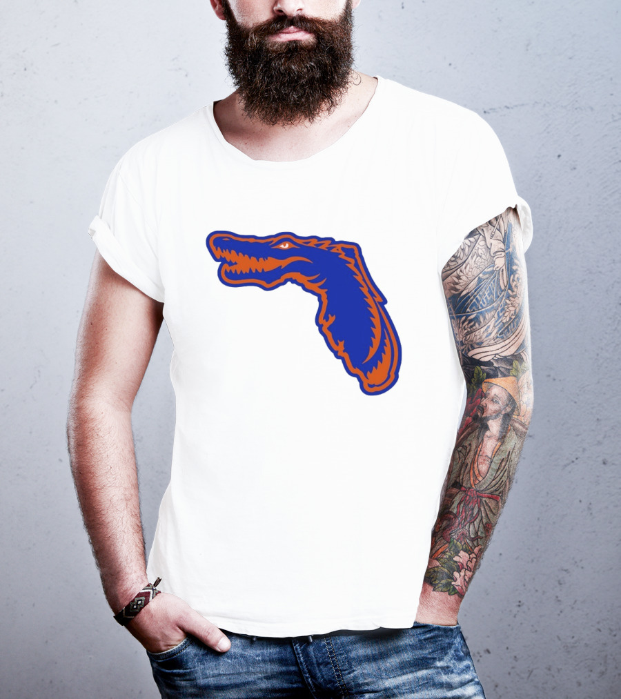 Florida Gators State Shape Blue Orange Gator Map T-Shirt