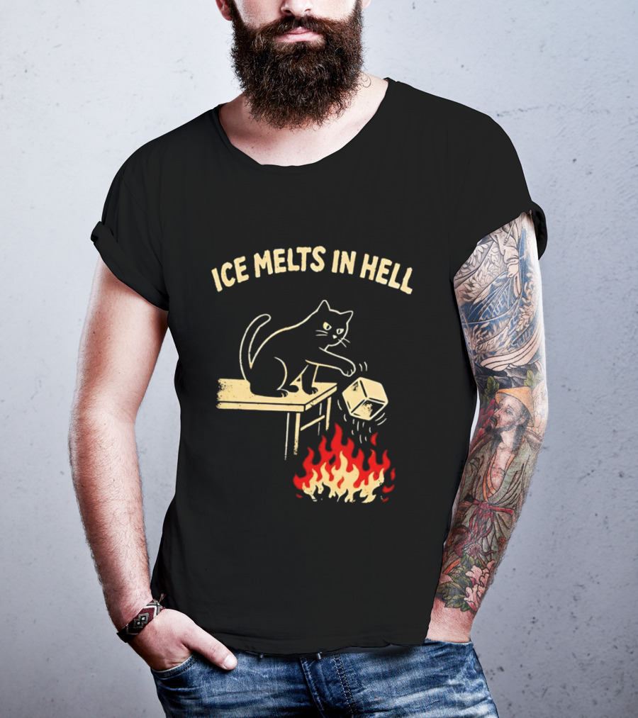 Ice Melts In Hell Cat With Fire And Ice Cube T-Shirt