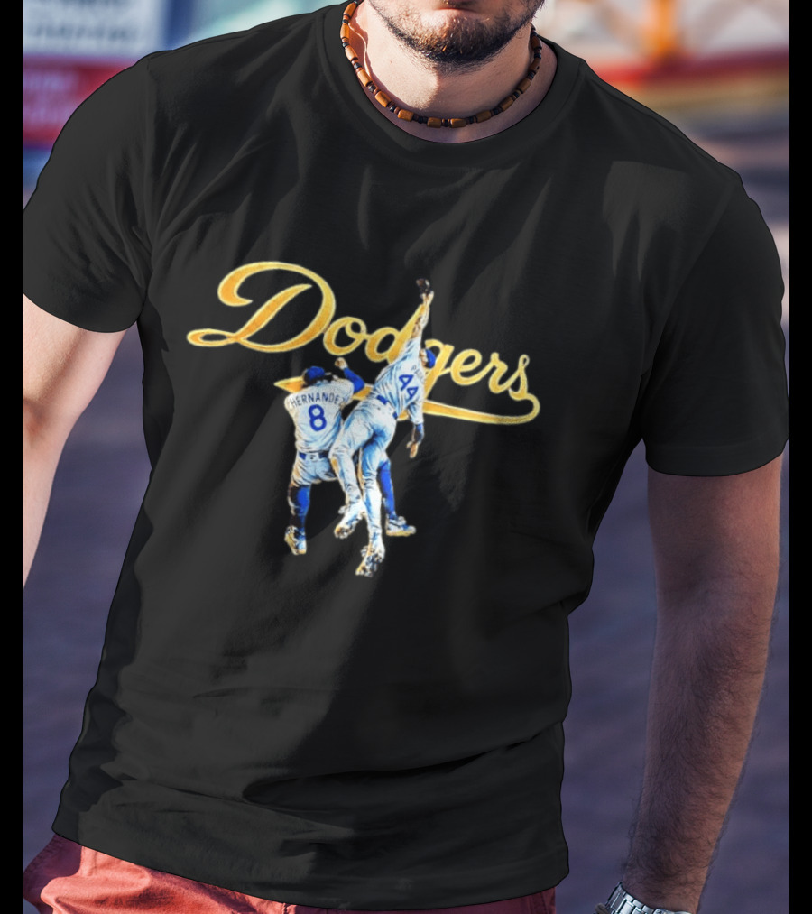 Dodgers Hernandez 8 Pages 44 Jumping Celebration T-Shirt
