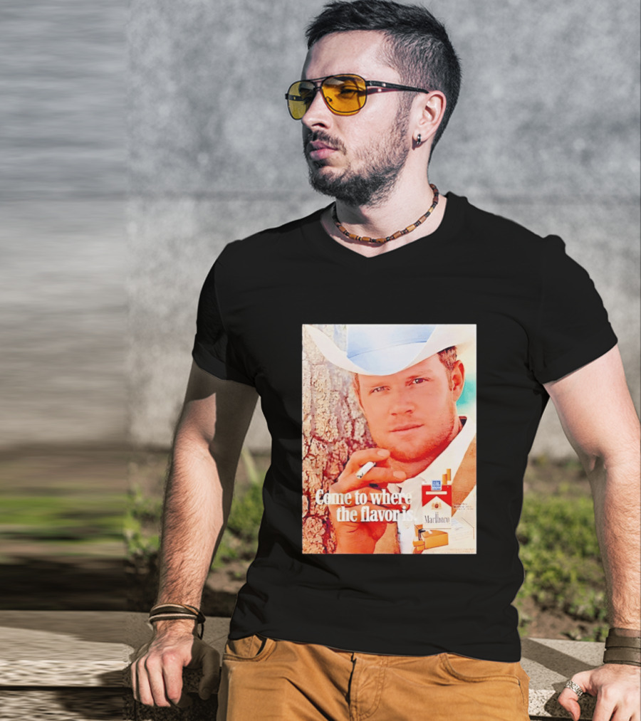 Come To Where The Flavor Is Marlboro Man Cowboy White Hat Cigarette T-Shirt
