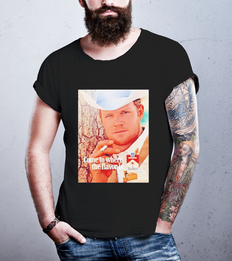 Come To Where The Flavor Is Marlboro Man Cowboy White Hat Cigarette T-Shirt