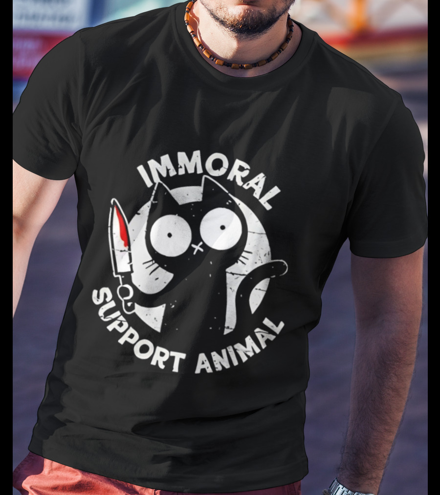 Immoral Support Animal Cat With Knife T-Shirt
