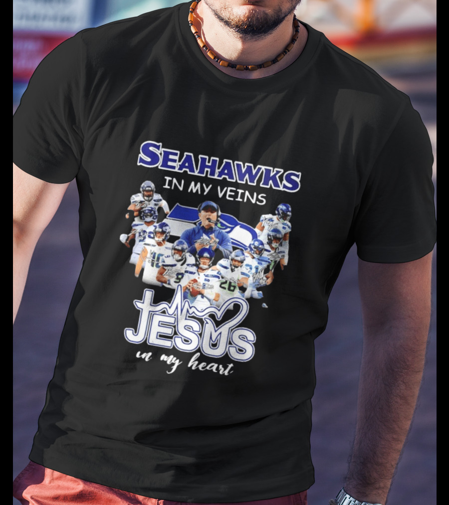 Seattle Seahawks In My Veins Jesus In My Heart Football Fans T-Shirt