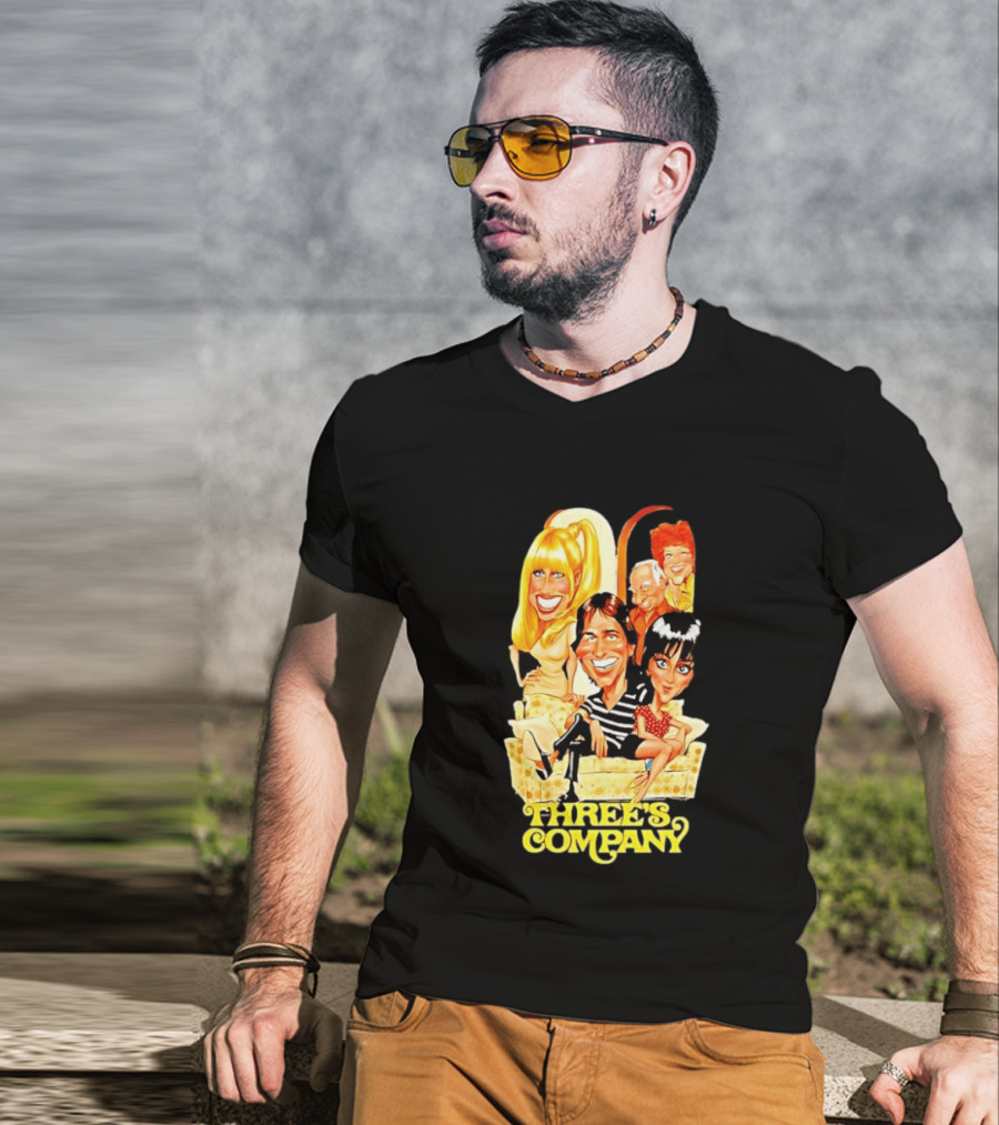 Threes Company 70s Caricature Cast Retro Sitting Couch T-Shirt