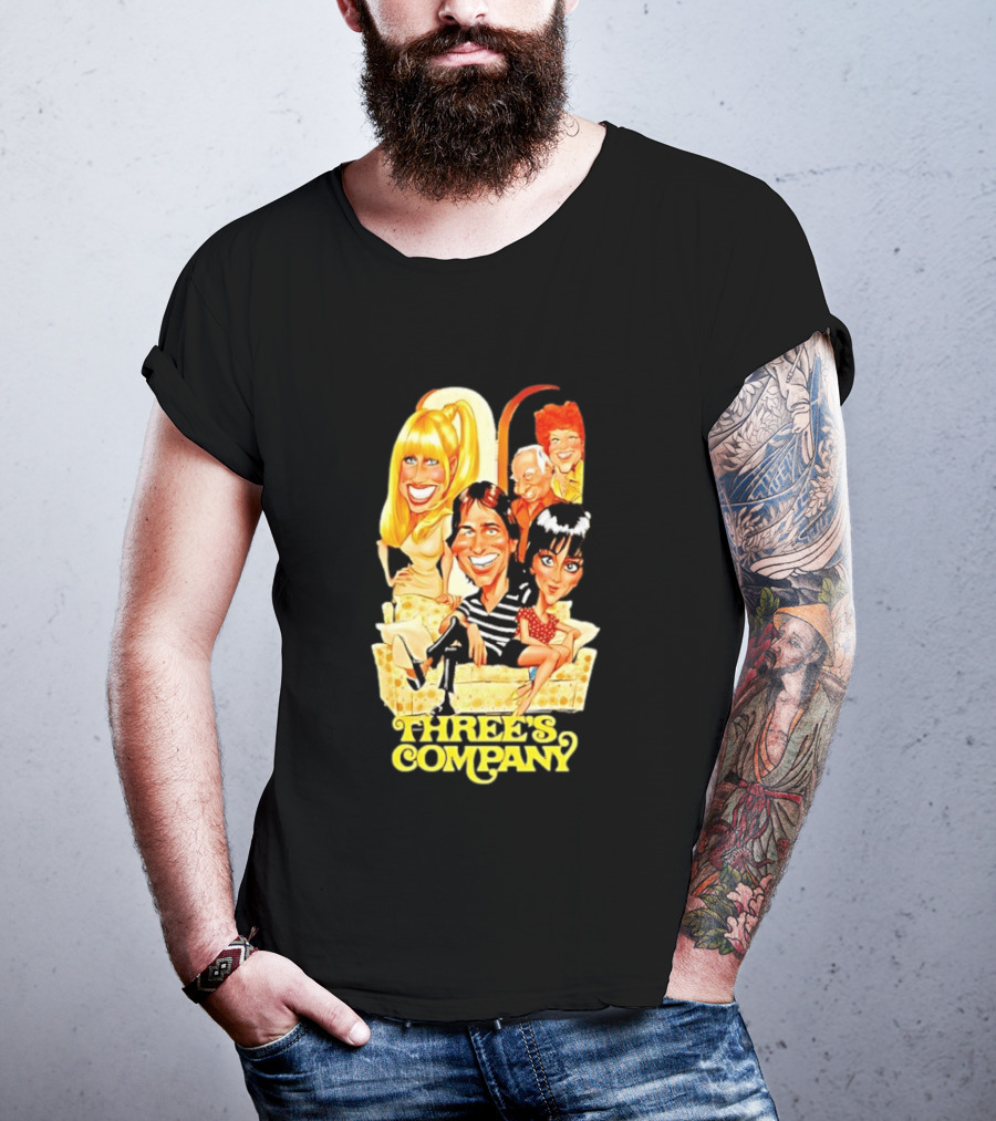 Threes Company 70s Caricature Cast Retro Sitting Couch T-Shirt