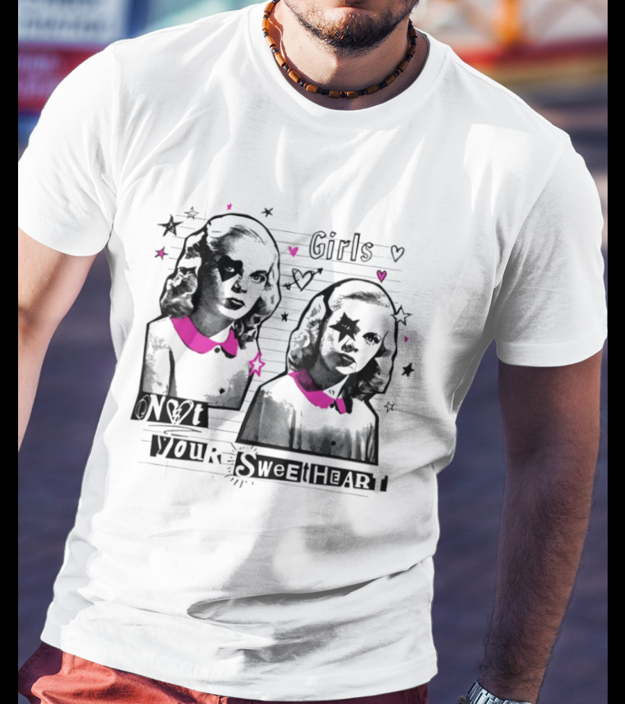Girls Not Your Sweetheart Retro Pink Collar Twins T-Shirt