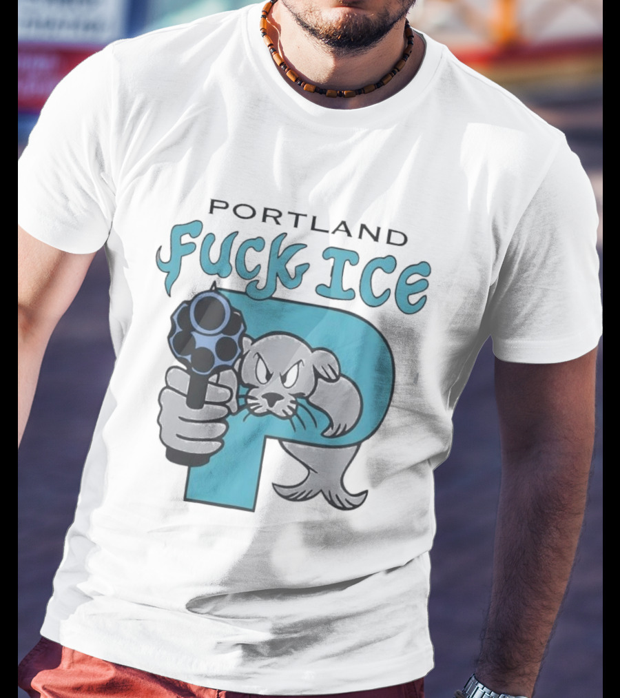 Portland Fuck ICE Seal Holding Revolver Protest T-Shirt