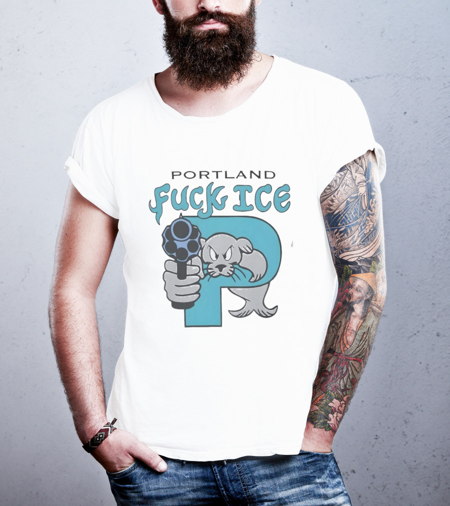 Portland Fuck ICE Seal Holding Revolver Protest T-Shirt