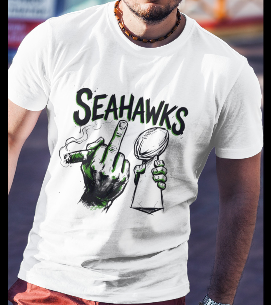 Seahawks Middle Finger Smoking Trophy 2025 T-Shirt