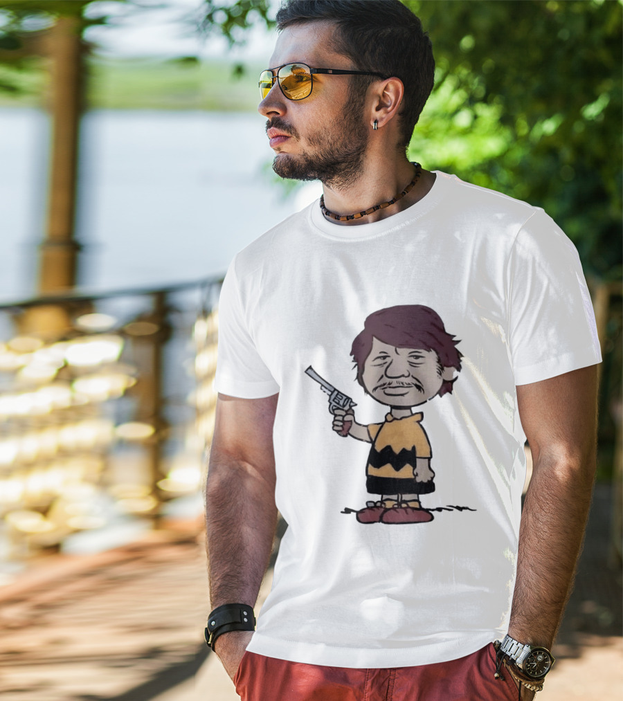 Charles Bronson Charlie Brown Mashup Character With Gun T-Shirt