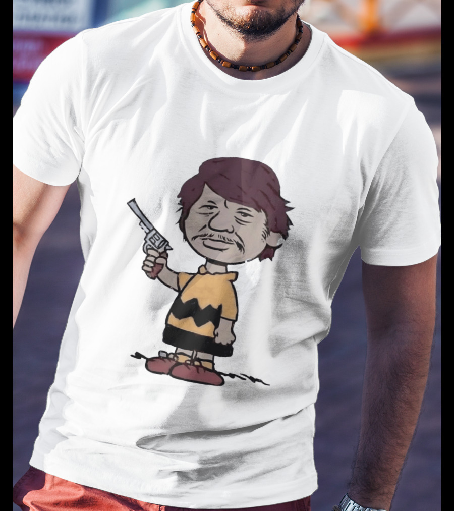 Charles Bronson Charlie Brown Mashup Character With Gun T-Shirt