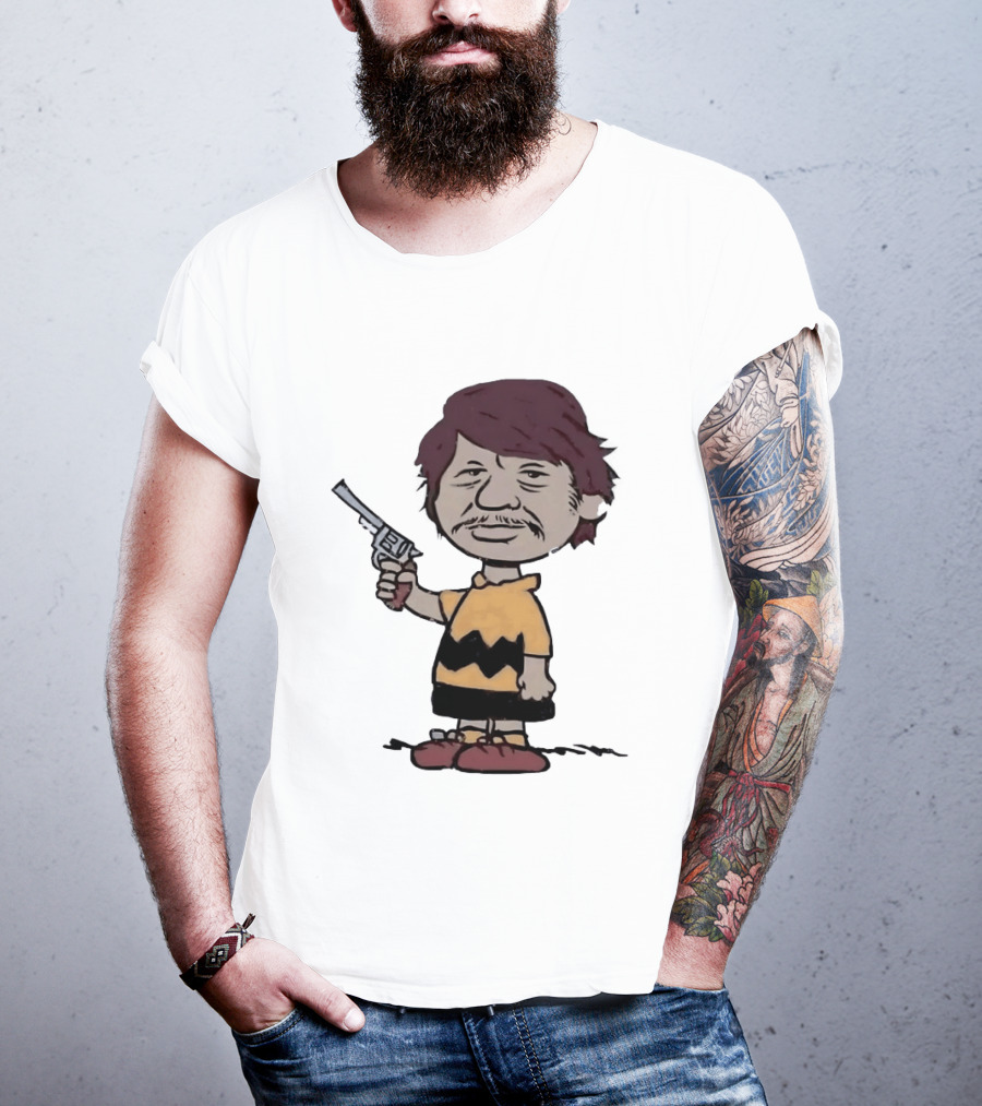 Charles Bronson Charlie Brown Mashup Character With Gun T-Shirt