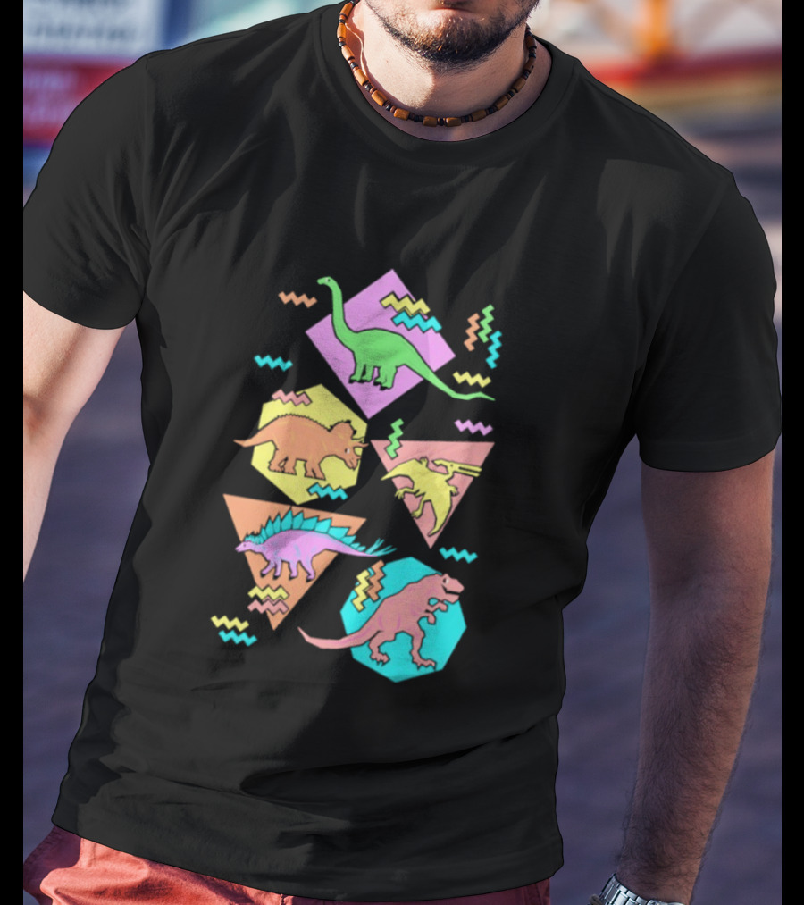 Brachiosaurus Triceratops Pterosauria Stegosaurus Tyrannosaurus Rex Cartoon Geometric T-Shirt