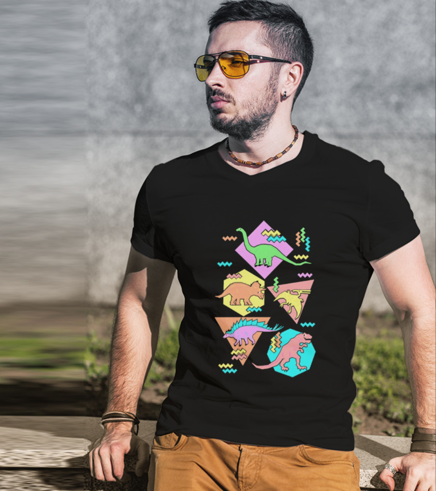 Brachiosaurus Triceratops Pterosauria Stegosaurus Tyrannosaurus Rex Cartoon Geometric T-Shirt