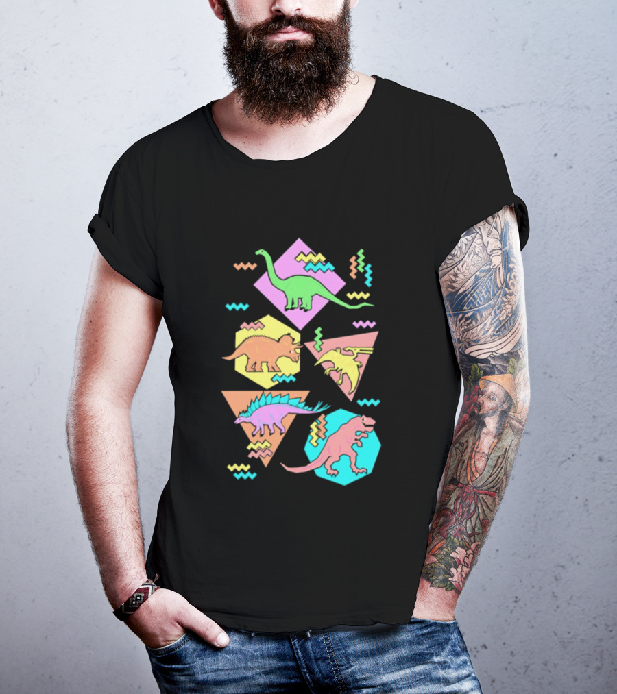 Brachiosaurus Triceratops Pterosauria Stegosaurus Tyrannosaurus Rex Cartoon Geometric T-Shirt