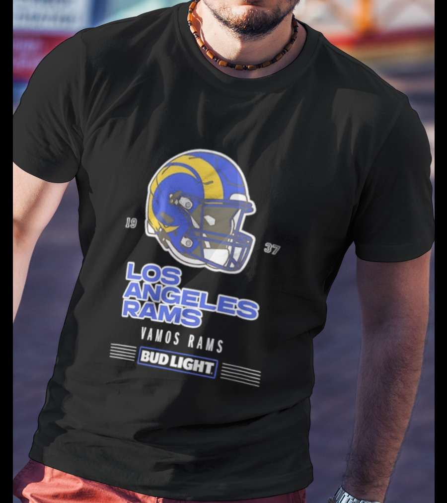Los Angeles Rams Vamos Rams Bud Light 1937 Football Helmet T-Shirt