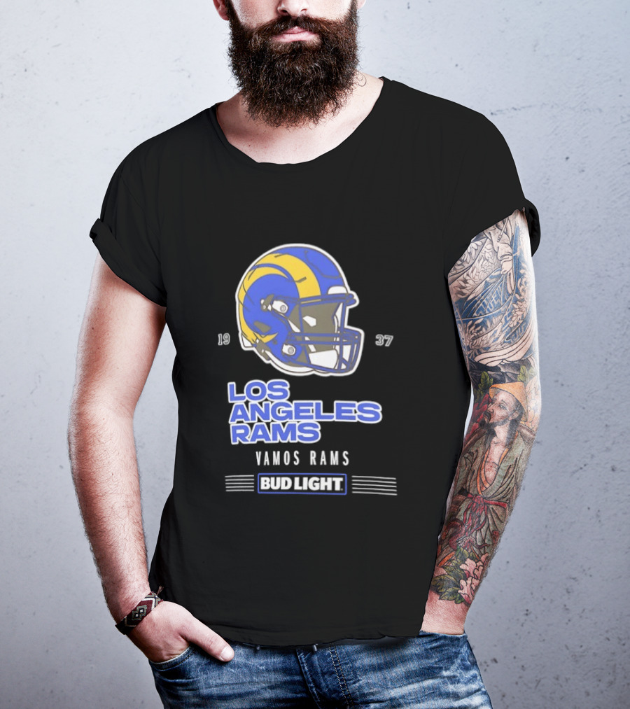 Los Angeles Rams Vamos Rams Bud Light 1937 Football Helmet T-Shirt