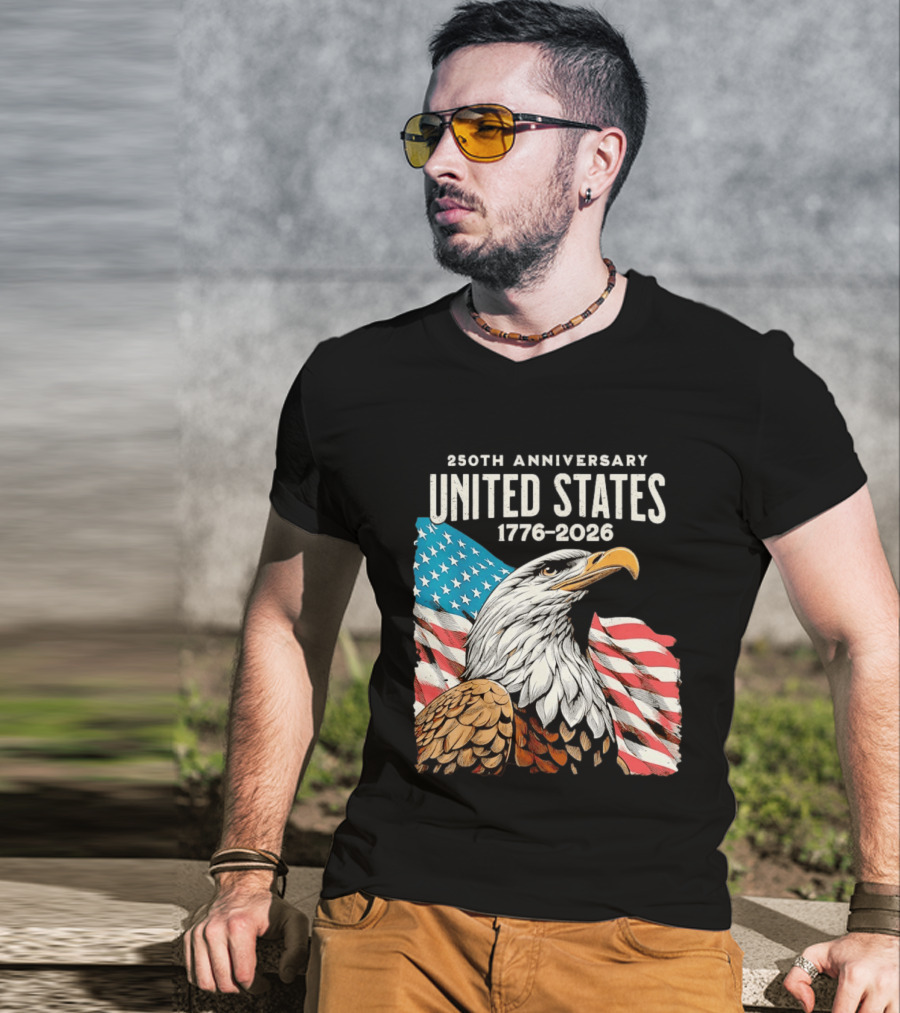250th Anniversary United States 1776 2026 Bald Eagle And American Flag T-Shirt