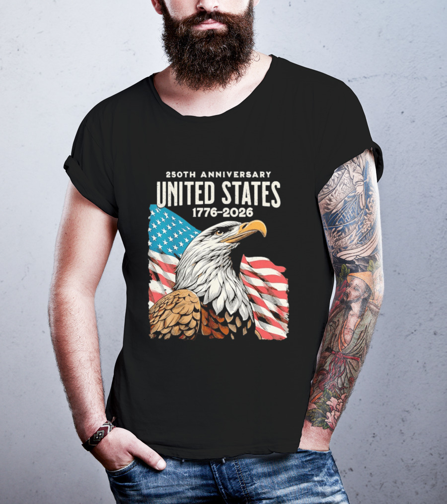 250th Anniversary United States 1776 2026 Bald Eagle And American Flag T-Shirt