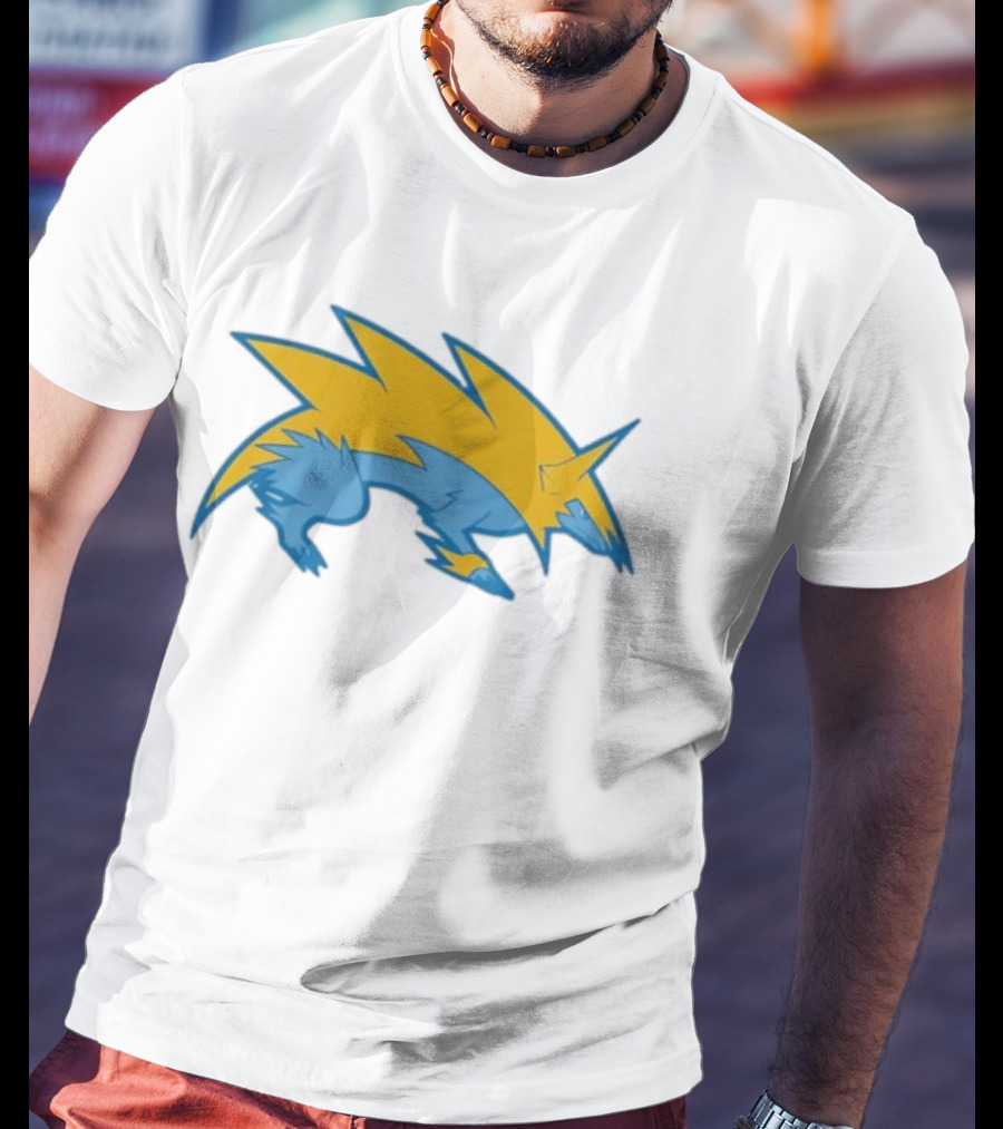 Blue Yellow Electric Wolf Lightning Creature T-Shirt