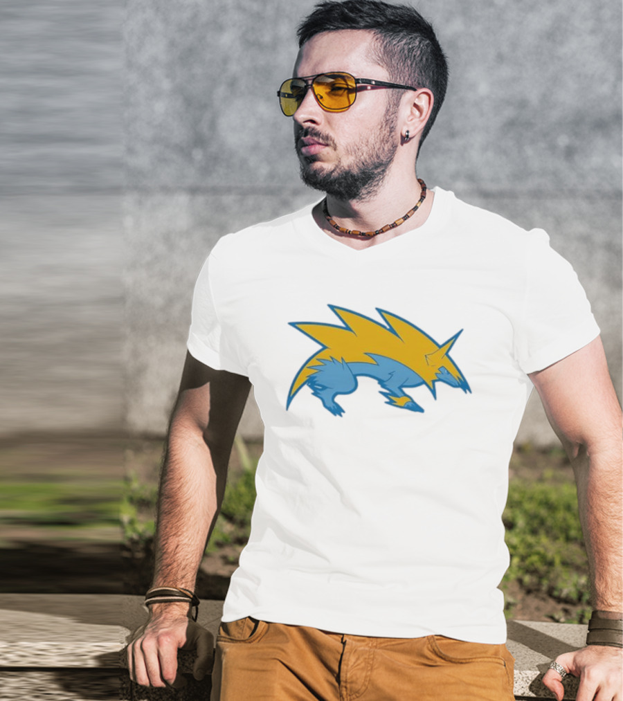 Blue Yellow Electric Wolf Lightning Creature T-Shirt