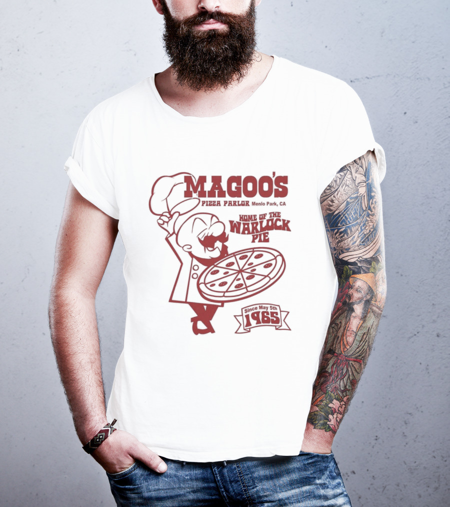 Magoo's Pizza Parlor Throwback 1985 Warsaw Indiana Chef Holding Pizza T-Shirt