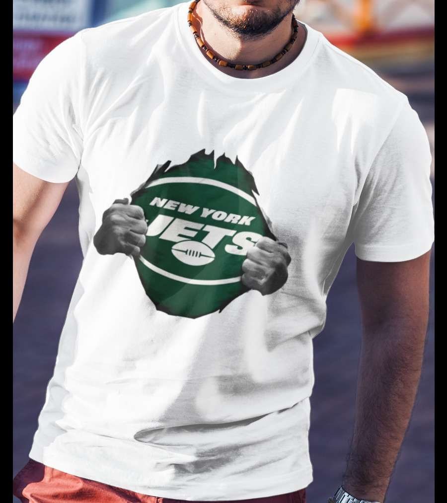 New York Jets Football Ripped Off Fist Reveal Fan Tearing T-Shirt