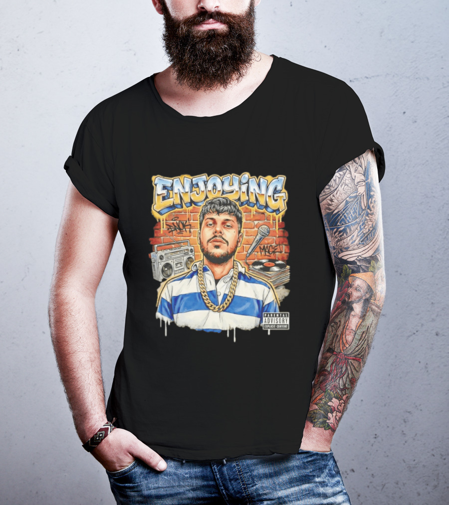 Enjoying Parental Advisory Explicit Content Hip Hop Street Art With Graffiti Brick Wall And Boombox T-Shirt