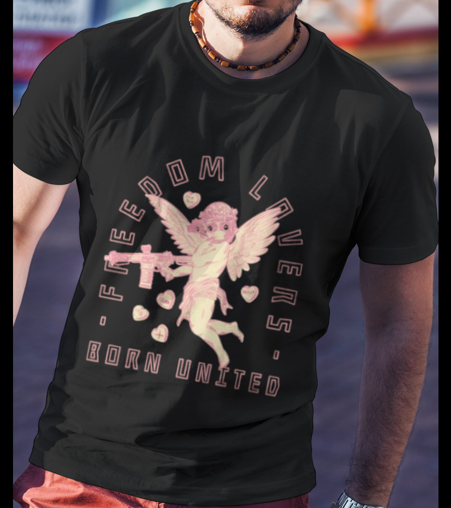 Freedom Lovers Born United Angel With Rifle And Hearts T-Shirt