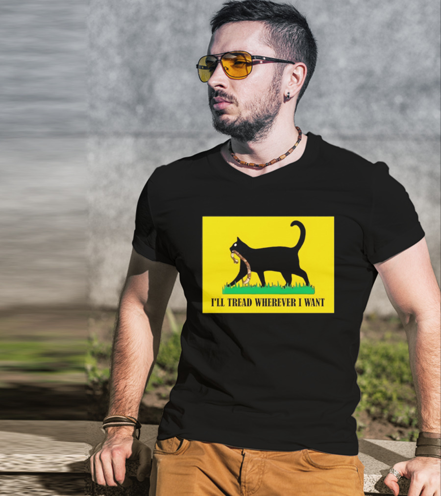 Black Cat I'll Tread Wherever I Want Gadsden T-Shirt