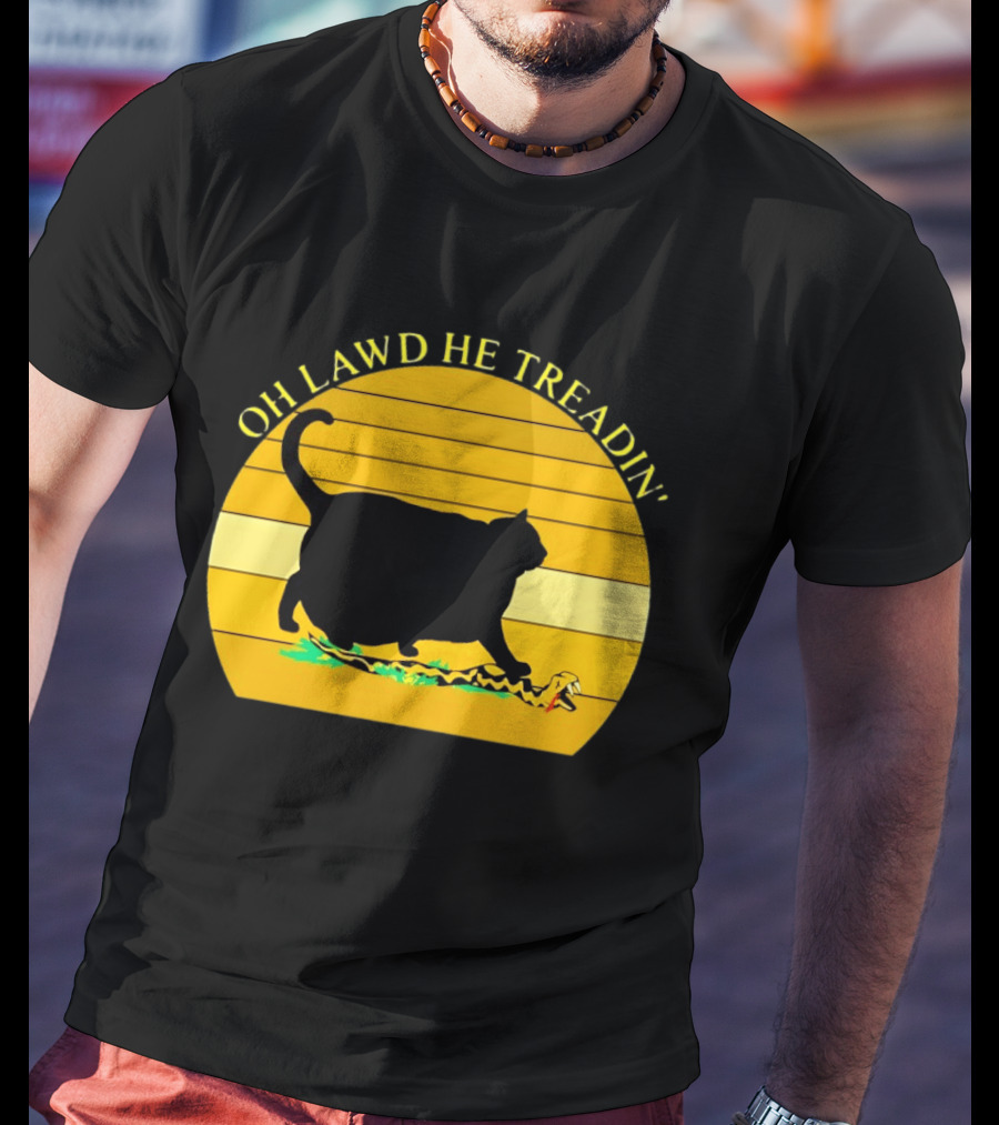 Oh Lawd He Treadin' Black Cat Vintage Retro Sunset T-Shirt