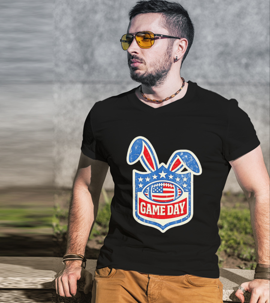 Easter Football Game Day American Bad Bunny Stars Stripes T-Shirt