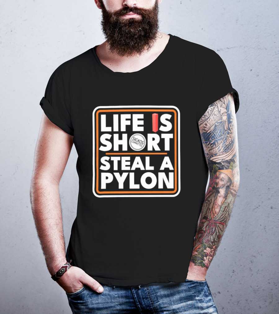Life Is Short Steal A Pylon Football Humor Orange Block T-Shirt
