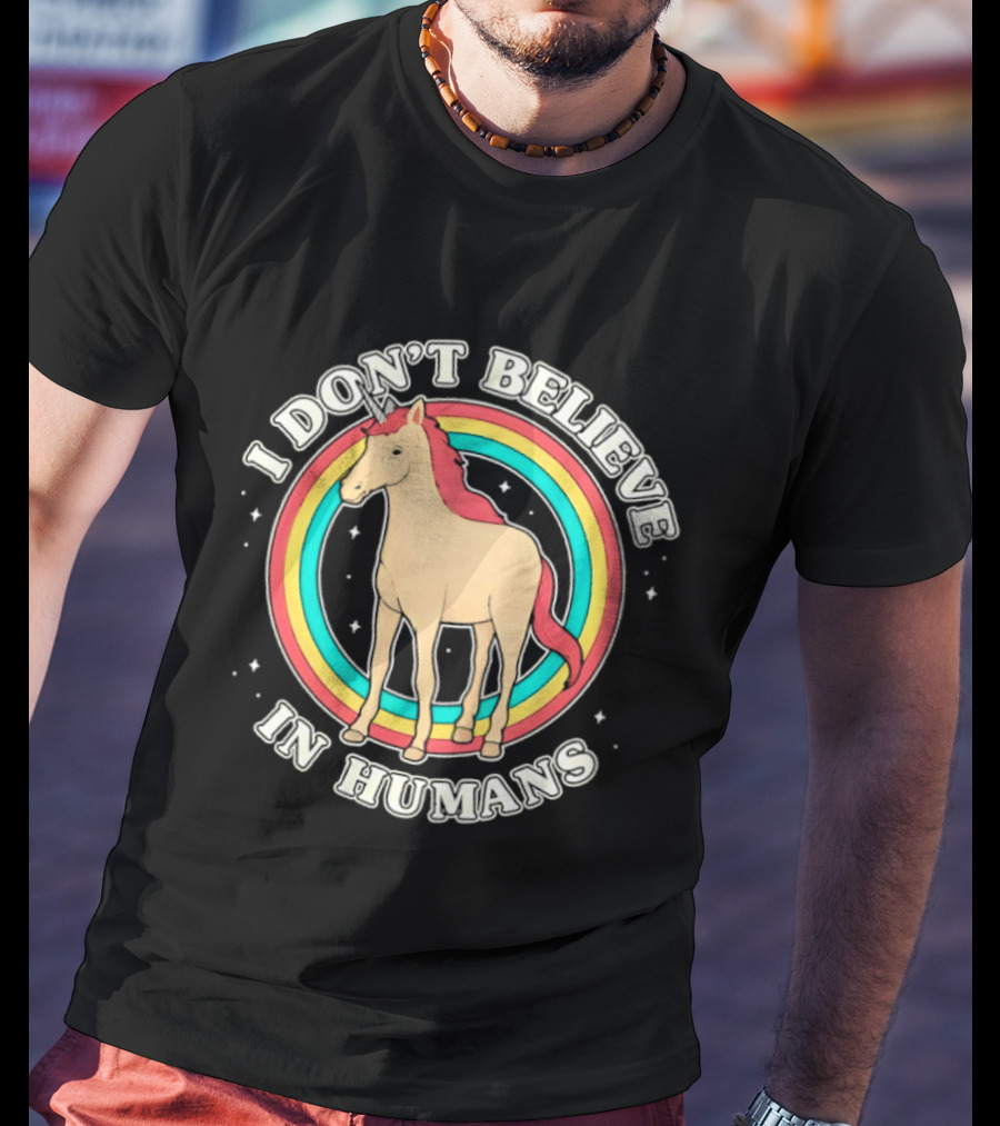 Unicorn I Don't Believe In Humans Rainbow T-Shirt