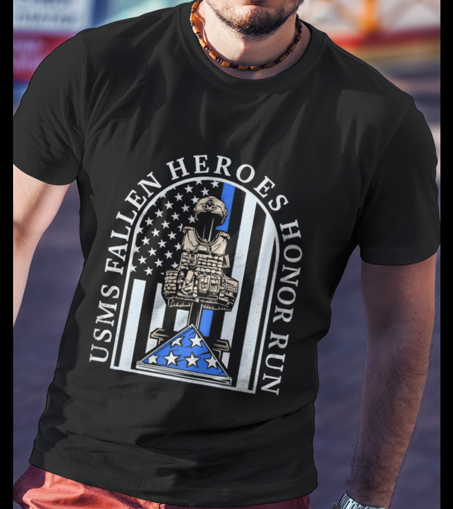USMS Fallen Heroes Honor Run Stars And Stripes Tribute Memorial T-Shirt
