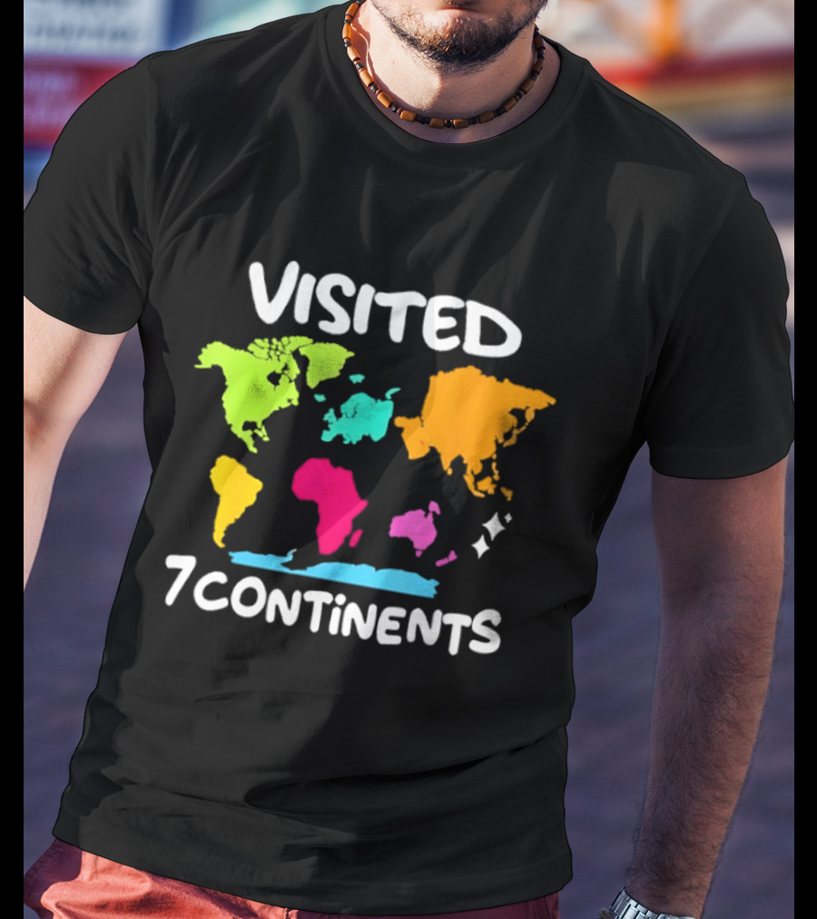 Visited 7 Continents Colorful World Map Travel T-Shirt