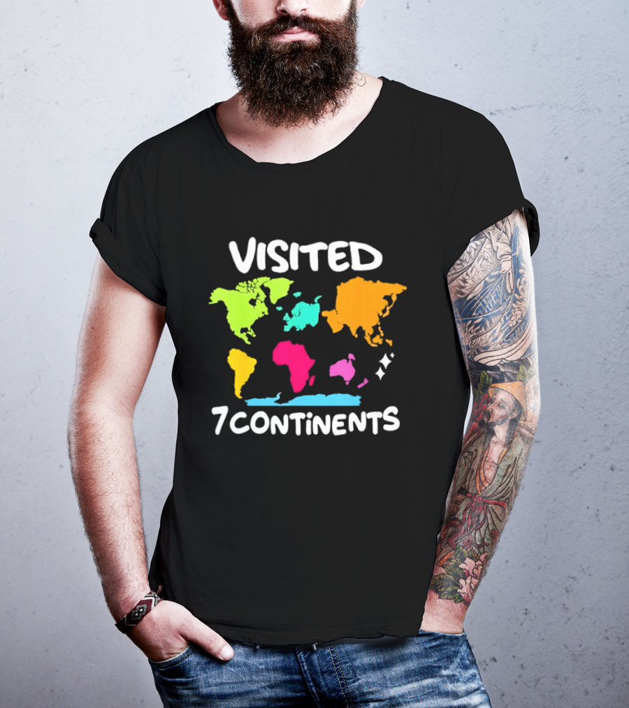 Visited 7 Continents Colorful World Map Travel T-Shirt