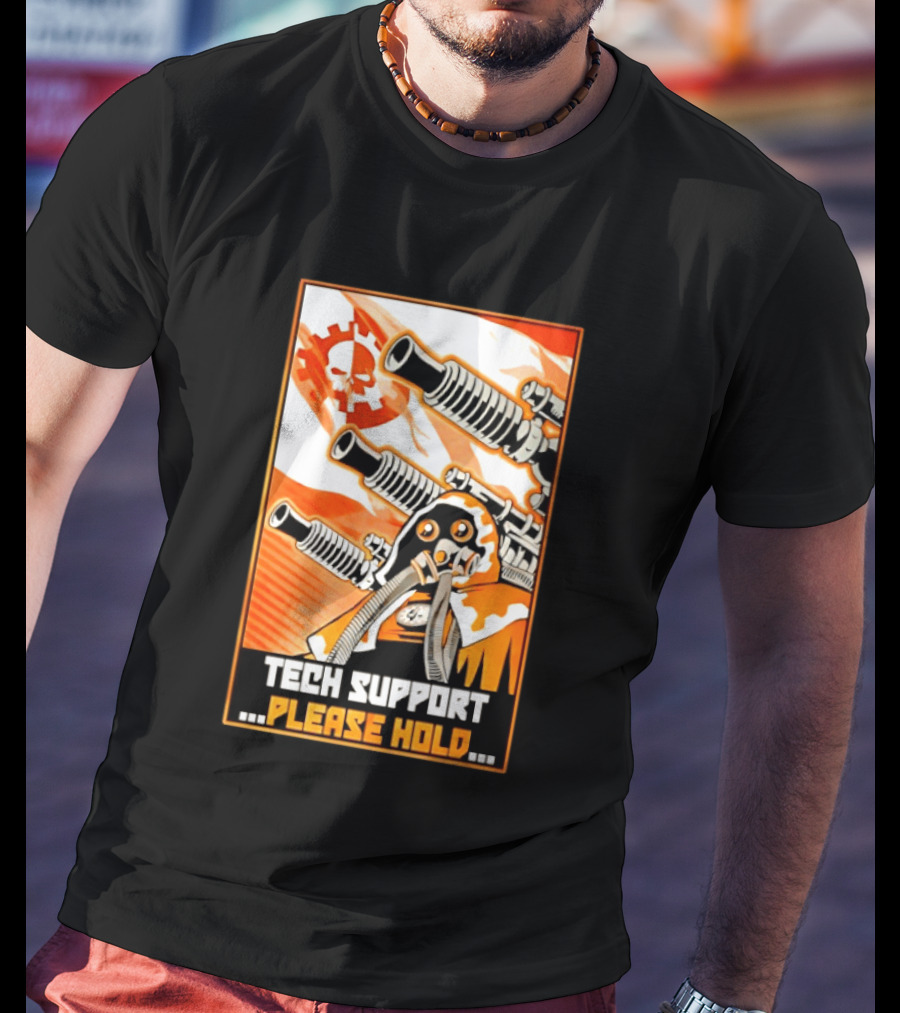 Tech Support Please Hold Skull And Crossbones With Retro Helmets And Cannons T-Shirt