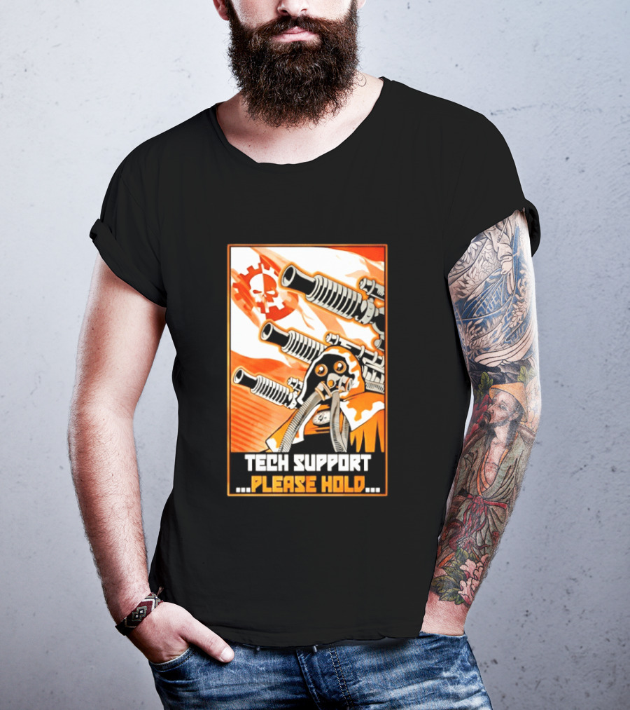 Tech Support Please Hold Skull And Crossbones With Retro Helmets And Cannons T-Shirt