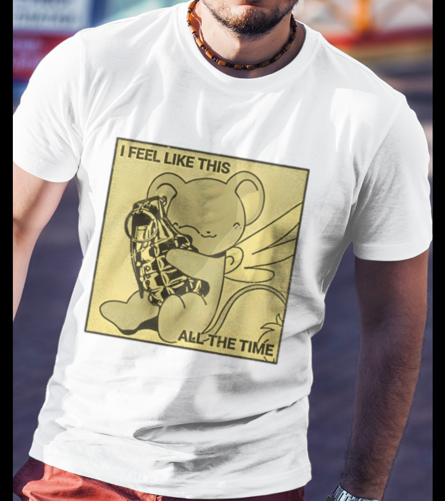 I Feel Like This All The Time Cute Winged Bear Hugging Grenade T-Shirt