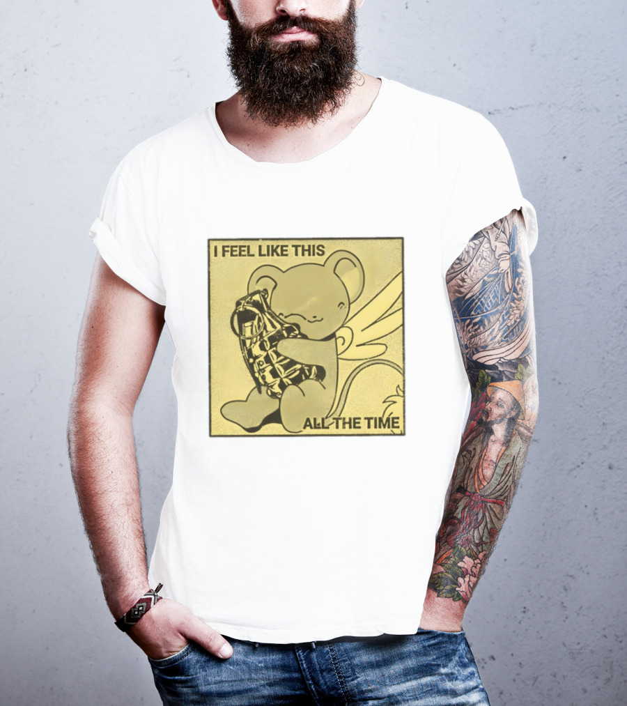 I Feel Like This All The Time Cute Winged Bear Hugging Grenade T-Shirt