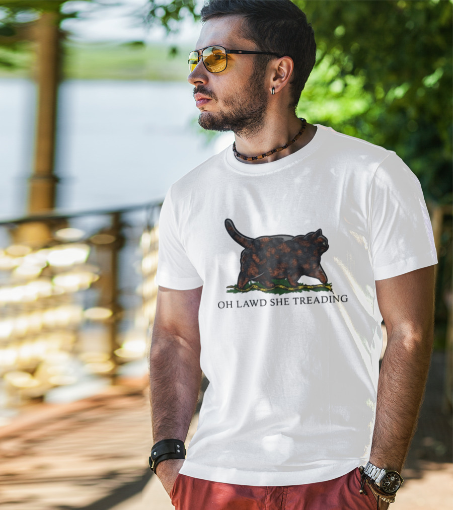 Oh Lawd She Treading Black Cat Walking On Snake T-Shirt