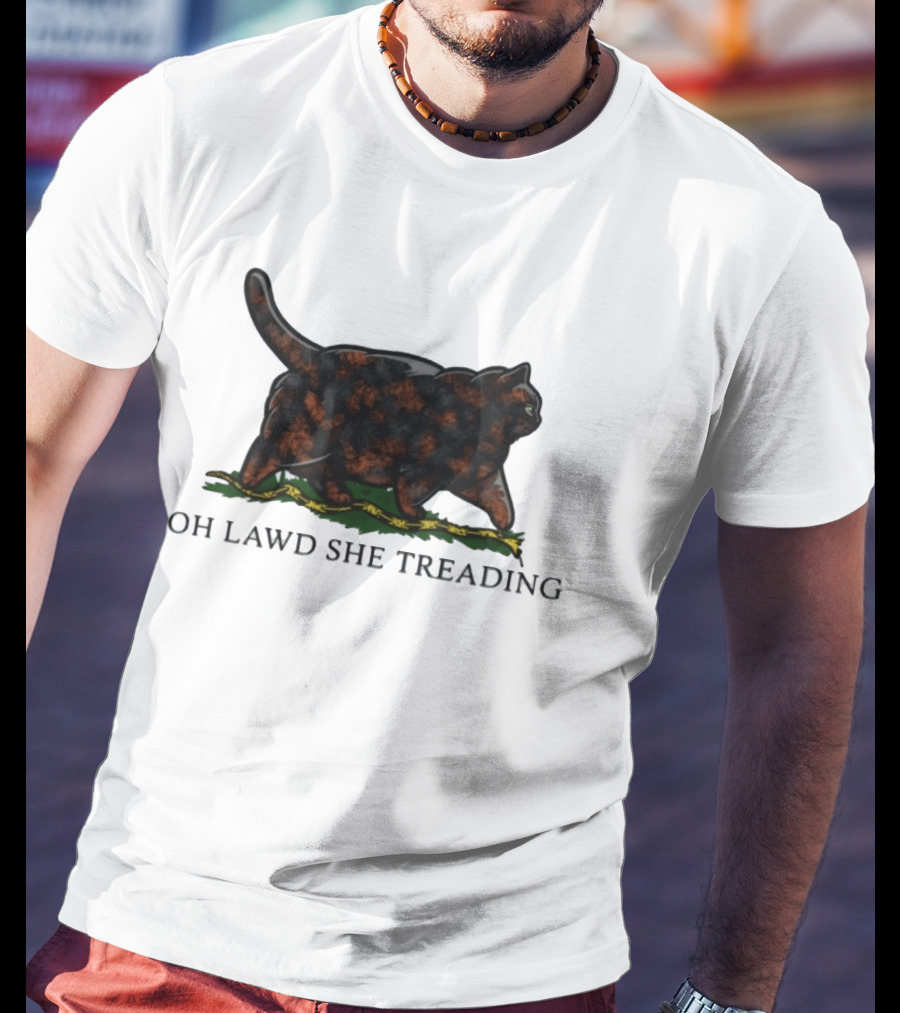 Oh Lawd She Treading Black Cat Walking On Snake T-Shirt
