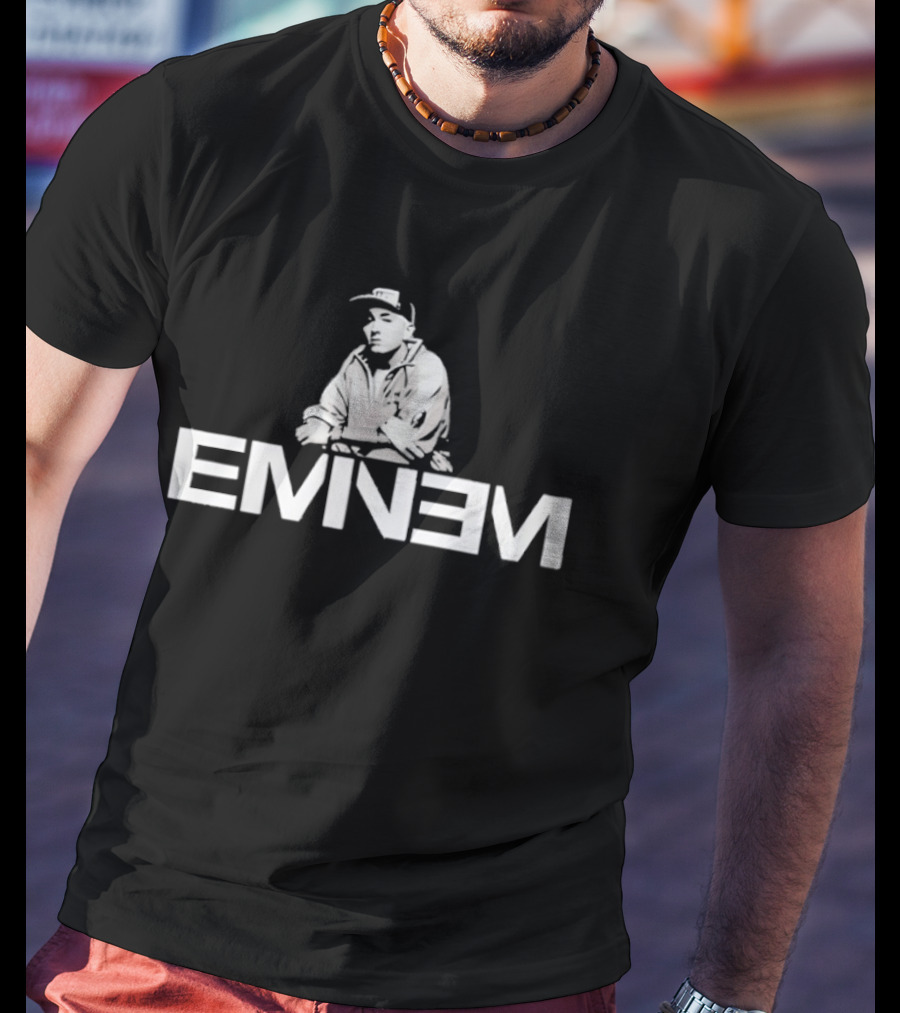 Eminem Classic Sitting Pose With White T-Shirt