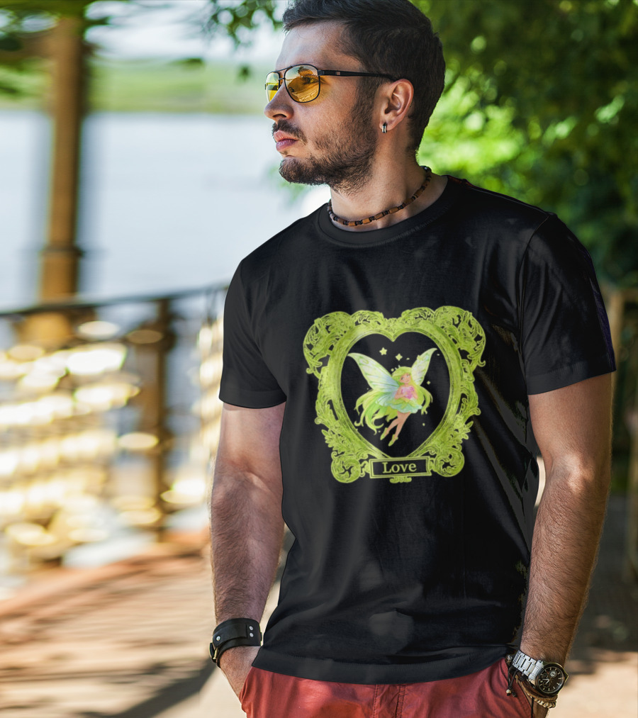 Love Angel Fairy In Ornate Heart Frame T-Shirt