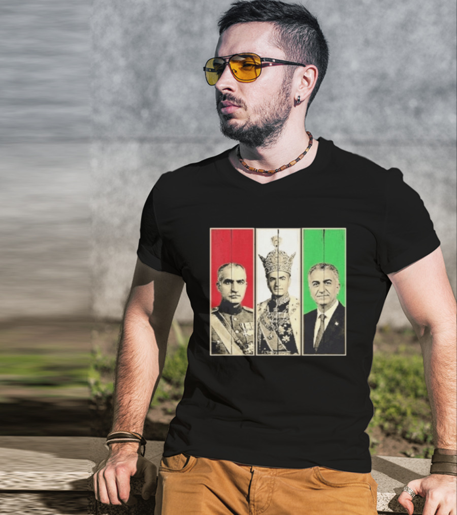 Pahlavi Dynasty Generations Reza Shah Mohammad Reza Iran Flag T-Shirt